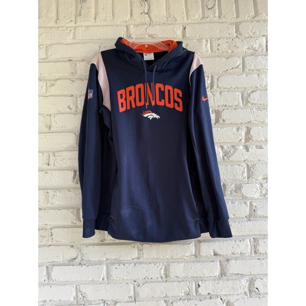 BRONCOS Men's Nike Navy Denver Broncos Sideline Athletic Stack Hoodie- Medium
